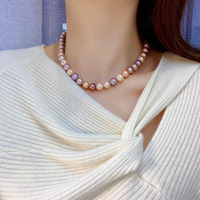 Collier de perles d'eau douce naturelles de 9-10 mm, couleur naturelle, perles rondes de couleurs mélangées, bijoux S925, collier de perles pour homme et femme