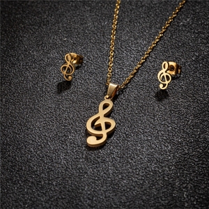 Ensemble <span class=keywords><strong>de</strong></span> bijoux pendentif clé <span class=keywords><strong>de</strong></span> <span class=keywords><strong>sol</strong></span> en acier inoxydable plaqué or, collier et boucles d'oreilles, design cadeau - Product Image 1