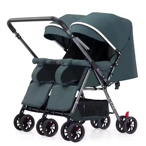 Double Stroller Side by Side Double Pushchair Pram Portable Foldable Linen & Oxford Fabric Stainless Steel <b>Frame</b> - Product Image 4