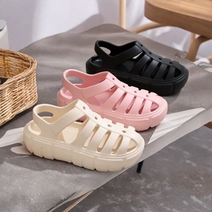 Sandalias de EVA Gruesas para Exteriores con Punta Abierta, Correa con Hebilla, Antideslizantes, para Todas las Estaciones, Color Beige Sólido, Parte Superior de PU para Mujer - Product Image 2