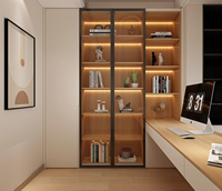 Étagère en bois massif / OSB multicouche de qualité ENF, écologique, avec porte en verre / PET et éclairage LED