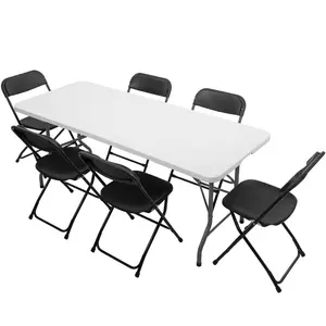 6ft 180cm rettangolare giardino bianco plastica pieghevole tavolo e sedie pieghevoli per eventi all'aperto noleggio feste