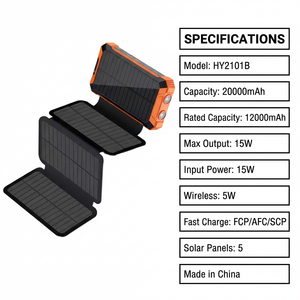 <span class=keywords><strong>Batterie</strong></span> externe <span class=keywords><strong>solaire</strong></span> 20000mAh, chargeur <span class=keywords><strong>portable</strong></span> robuste 10W PD à charge rapide, <span class=keywords><strong>batterie</strong></span> étanche avec LED pour le camping, la randonnée et les situations d'urgence - Product Image 3