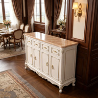 Buffet de luxe européen avec plateau en marbre, sculpté à la main, en bois massif, garniture dorée, meuble de rangement, armoire à chaussures pour couloir, vente en gros