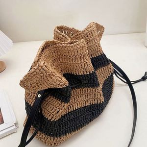 Sac de plage rayé en paille, bandoulière unique, crocheté à la main, pour femmes, style décontracté, par les fabricants de sacs de plage - Product Image 4