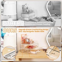 Organisateur de maquillage transparent à 3 niveaux avec tiroir, rangement cosmétique pour commode, comptoir et salle de bain, pour rouges à lèvres, pinceaux et soins de la peau
