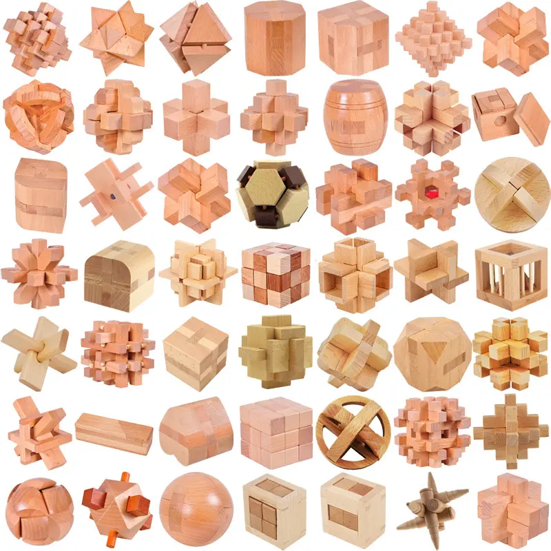 New Design IQ Brain Teaser 3D Wooden Interlocking Burr Puzzles Game Toy For Adults Kids