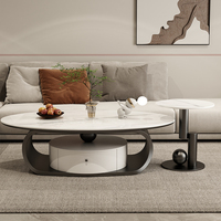 Ensemble de table basse ovale en pierre de roche de style italien moderne pour salon 2024