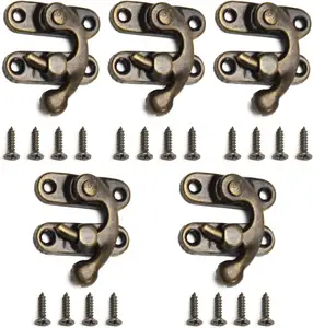10PCS Antique Vintage Lock Clasp Right Latch Hook Hasp Swing Arm Latch Plated Bronze Box Latches with Screws