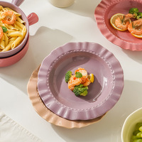 Assiette en porcelaine à motif uni style Ins, vaisselle coréenne occidentale, pour salade, pâtes, petit-déjeuner, vaisselle jetable haut de gamme, vente en gros