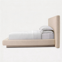Lit Moderne en Bois Massif avec Panneau Rembourré en Tissu, Taille Personnalisable, Écologique, pour Hôtel et Villa
