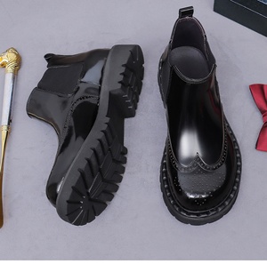 High-quality new autumn men's leather shoes handcrafted <b>by</b> designers round-<b>toe</b> formal shoes retro black leather shoes - Product Image 1