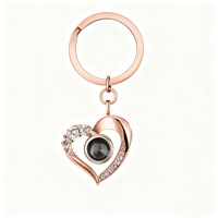 Foto projectie sleutelhanger roségoud hart sleutelhanger CZ verborgen foto gepersonaliseerd cadeau sleutelhanger