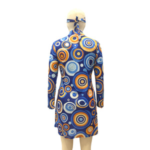Costume da Donna Hippie Anni '60/'70, Abito Mini a Maniche Lunghe con Stampa Circolare Psichedelica, Fascia per Capelli, Costume Orientale in Poliestere per <span class=keywords><strong>Halloween</strong></span> - Product Image 5