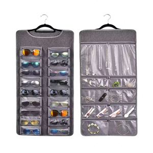 Organisateur de rangement en feutre de haute qualité 2026, design carré moderne, à suspendre au mur, pour lunettes de soleil et bijoux, avec fermeture éclair, pliable, style fonctionnel - Product Image 1