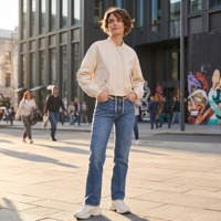 Blouson Bomber en Peau de Mouton Crème pour Femme, Col Baseball, Fermeture à Boutons Dissimulés, Ourlet à Cordon de Serrage, Coupe Ample Courte, Manteau Décontracté en Cuir pour le Quotidien