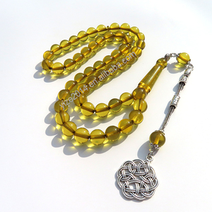 하이 퀄리티 노란색 투명 이슬람기도 10mm 51 구슬 수지 용품 판매를위한 Tasbih 세련된 Tasbeah 아랍어 시계 묵주 - Product Image 1