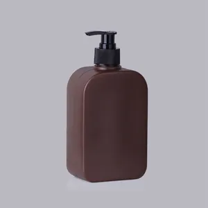 Botella de plástico vacía Rectangular para el cuidado del cabello, botella de plástico de 16oz, 500ml, personalizada, ámbar, Rectangular, para acondicionador de aceite