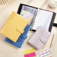 Offres Spéciales planificateur en cuir à motifs d'autruche A5/A6 Logo personnalisable 6 anneaux cahier de reliure à feuilles mobiles avec couverture de journal en PU