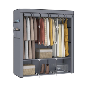 Armoire portable pliable <span class=keywords><strong>extensible</strong></span> moderne en métal de 51 pouces, 3 tringles à vêtements, 4 poches latérales, 6 rangements, chambre à coucher, salon - Product Image 3