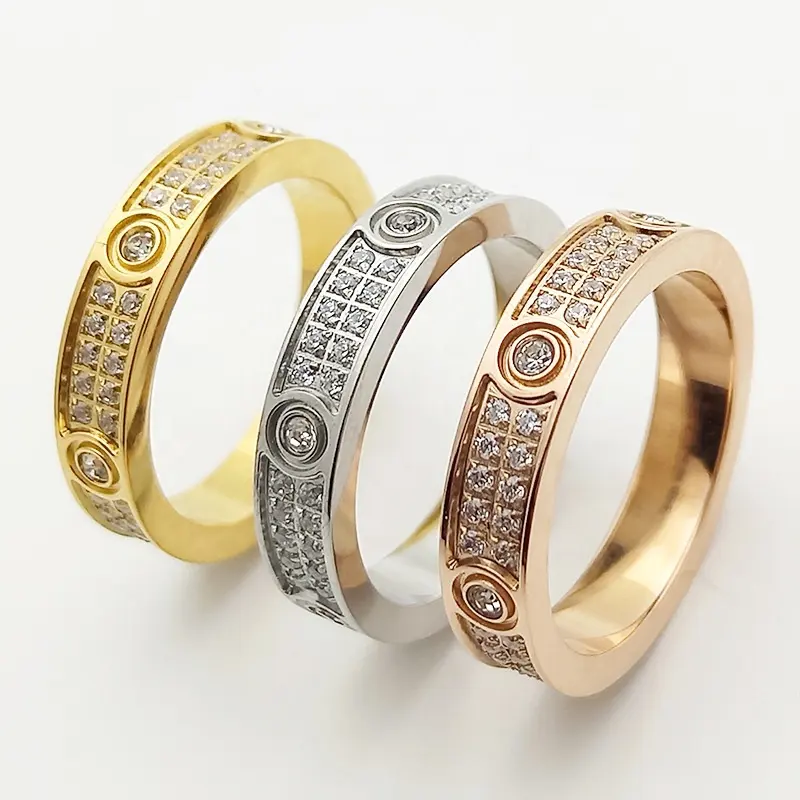 На заказ классические модные ювелирные изделия 18K позолоченное кольцо из нержавеющей стали Любовь Пара бриллиант Циркон Камень Обручальное кольцо для женщин и мужчин