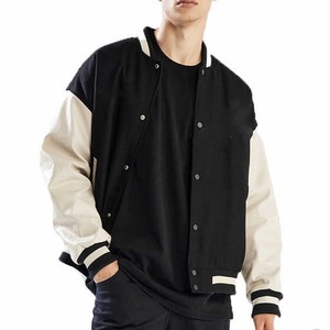 Veste bomber courte de luxe pour femme, style varsity, en laine avec manches en cuir, veste de baseball d'hiver - Product Image 3