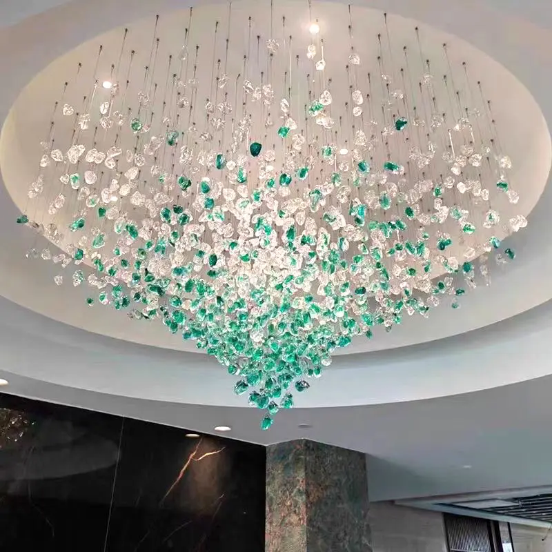 Moderno Hotel Lobby Villa decorazione luce pendente personalizzato grande progetto lampadario in vetro a Led