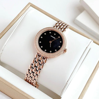 Montre à quartz élégante pour femme avec logo personnalisé, cadran et lunette sertis de diamants, bracelet en acier inoxydable or rose, mode sport, étanche