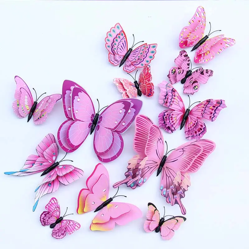 YiWu Stiker Dekorasi dan Seni Dinding Merah Muda, Stiker Dinding Kupu-kupu Ruang Anak-anak untuk Ruang Tamu