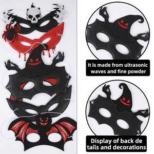 Máscara de media cara de Halloween con purpurina, máscara de ojos de fieltro, máscara de disfraz de murciélago, calavera, bruja, araña, diablo, cuernos, accesorio de cosplay para Halloween - Product Image 3