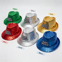 Cappello Fedora con Paillettes Arcobaleno e Luce LED ON/OFF per Capodanno, Cappello Luminoso per Costume di Vigilia di Capodanno