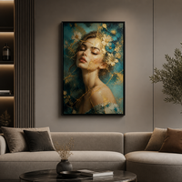 Art mural de portrait en feuille d'or de luxe, peinture à l'huile texturée 3D peinte à la main