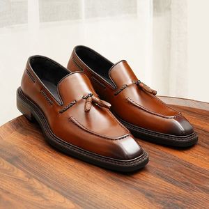 Designer Men's Business Casual Loafers Genuine Cowhide Leather Korean Version Fringed <b>Shoes</b> <b>Height</b> <b>Increasing</b> Autumn <b>Shoes</b> - Product Image 1