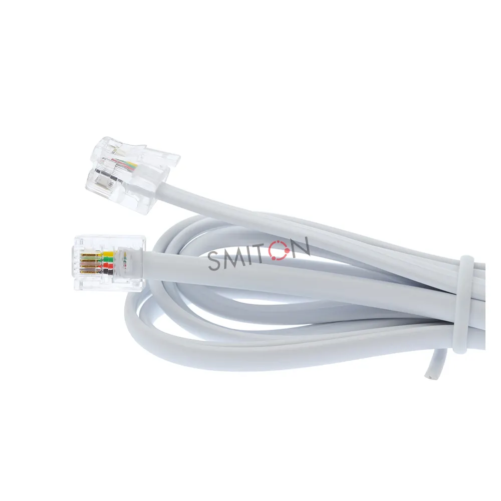 Telepon datar 6P4C kabel RJ11 jalur kabel 5M 4 Core 28AWG kawat dengan BC konduktor