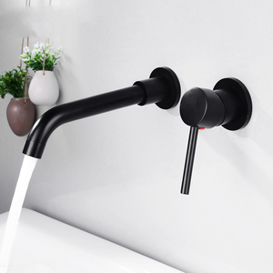 Rubinetto da Parete per Lavabo in Ottone Nero Opaco, Miscelatore Monocomando a Incasso con Valvola di Ingresso per Lavabo da Appoggio - Product Image 3