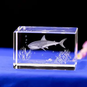 促销礼品定制3d鲨鱼动物3d激光水晶镇纸