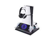 Station de charge et de refroidissement GAMINJA pour PS5 Digital/ Disc/ Slim avec lumière ambiante RGB, ventilateur de refroidissement intégré et station de charge filaire