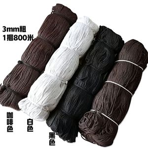 Cordon en coton filé 3 mm rond pour sacs et bordures de vêtements, 100 % coton, blanc, noir, couleur café, 800 m par rouleau - Product Image 1
