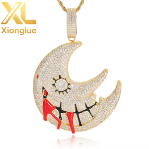 Hip Hop Necklace Moon Pendant Necklace Trippie <b>Red</b> Same Style Exaggerated Funny Fashion Jewelry Accessories - Product Image 1