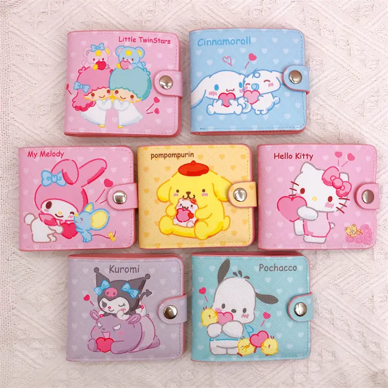 2023 New Sanrio Casual Short Wallet Kuromi Melodie Kinder Studenten Button Card Wallet Kawaii Cartoon Pu Leder karte Geld klammer