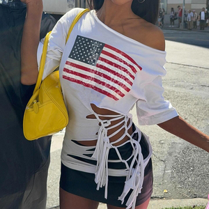 T-shirts d'été personnalisés en gros pour femmes, respirants, en maille unie, coupe ajustée, style punk rock streetwear, déchirés et découpés, à manches courtes - Product Image 5