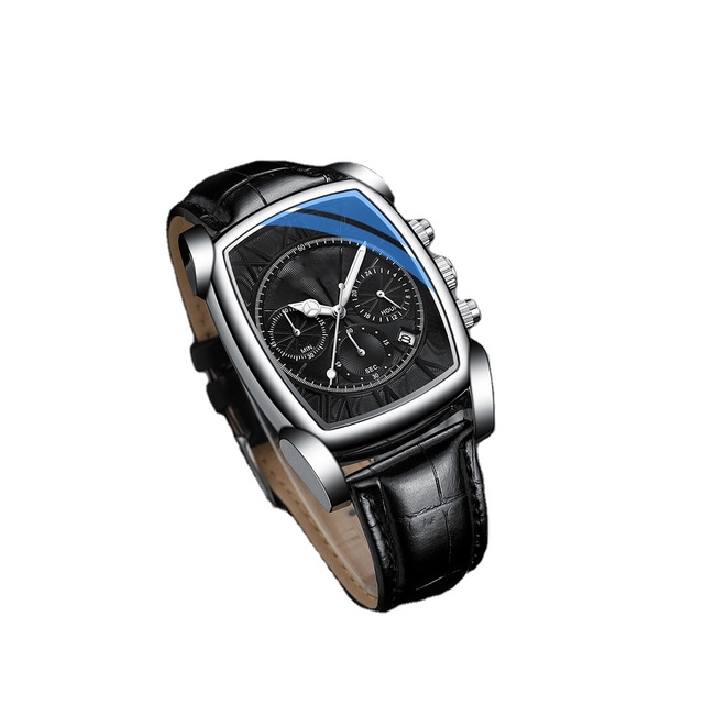 Luxury Leather Strap Rectangular Waterproof Luminous Quartz Watches for Men