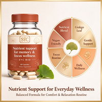 SYC 60 Capsules d'extrait de Ginkgo Biloba pour améliorer la mémoire et le sommeil, la santé cérébrale, le soutien immunitaire, pour adultes, végétaliens, marque privée, OEM, vente en gros