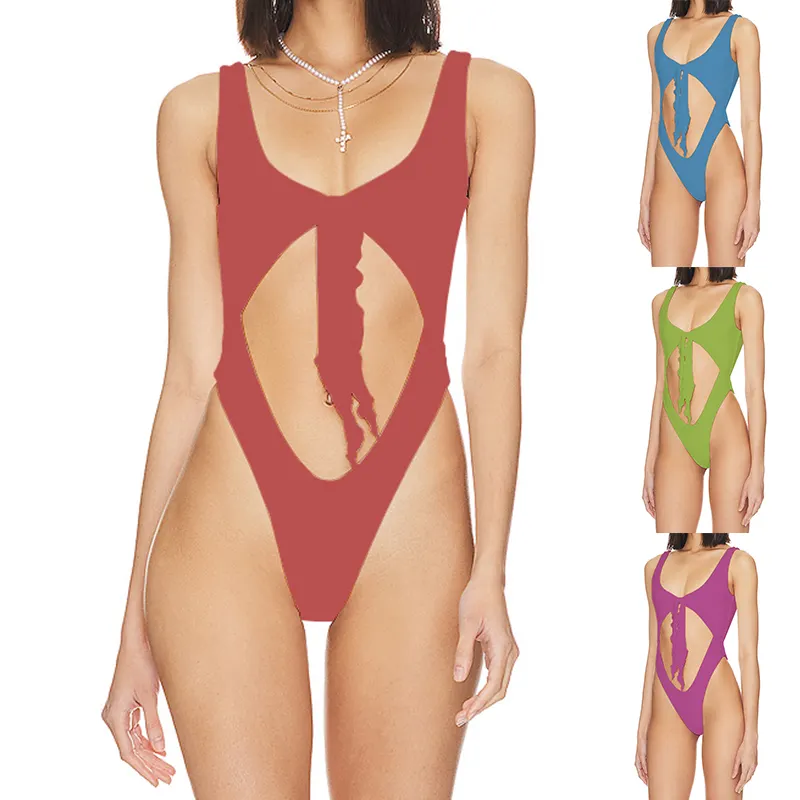 Último diseño de cuerdas para niñas, traje de baño de una pieza con recorte, Bikini de cintura alta, trajes de baño sólidos sin espalda para mujeres con logotipo personalizado