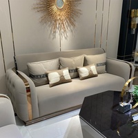 Nouveau Canapé en Cuir Microfibre de Haute Qualité, Ensemble de Canapés 3 Places de Luxe Doré, Meubles de Salon de Luxe