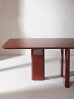 Table à manger en bois laqué avec bords biseautés, matériaux nobles en bordeaux caramel, blanc kaki, table de conférence rectangulaire