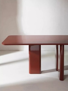 Lacquered Wood <strong>Dining</strong> <strong>Table</strong> with Bevelled Edges Noble Materials in Burgundy Caramel, Khaki <strong>White</strong> Rectangle Conference <strong>Table</strong> - Product Image 5