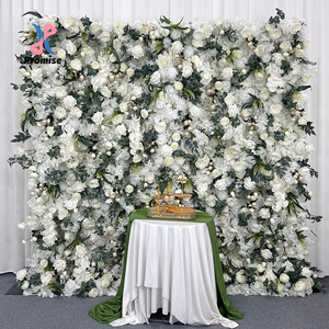 ฉากหลังดอกไม้ประดิษฐ์สีขาวและสีเขียว 3 มิติ สมจริง จำลองดอกกุหลาบและไฮเดรนเยีย สำหรับตกแต่งงานแต่งงาน - Product Image 1