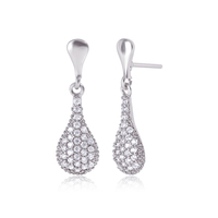 Vente en gros de boucles d'oreilles chandelier pendantes en diamant pavé de zirconium plaquées or blanc de luxe pour mariage