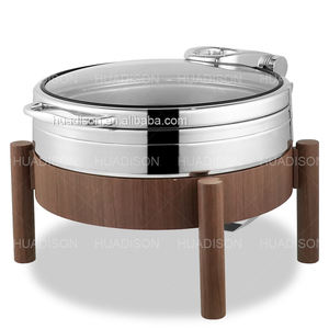 Huadison จานสแตนเลสไฟ<span class=keywords><strong>ฟ</strong></span>้าพร้อมฐาน Sapele จานสำหรับใส่<span class=keywords><strong>อาหาร</strong></span>อุปกรณ์จัดเลี้ยง<span class=keywords><strong>อาหาร</strong></span>โรงแรม - Product Image 1